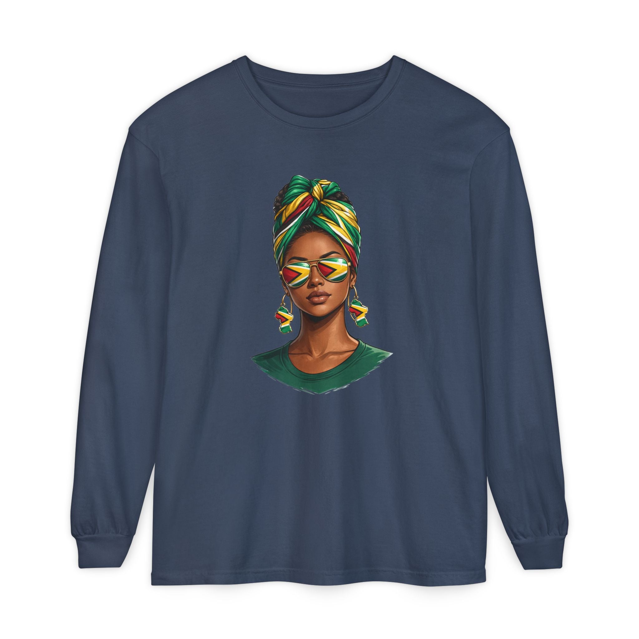 Afro Guyanese Woman Portrait, "Her Presence Does the Talking" — Unisex  Long Sleeve Tee