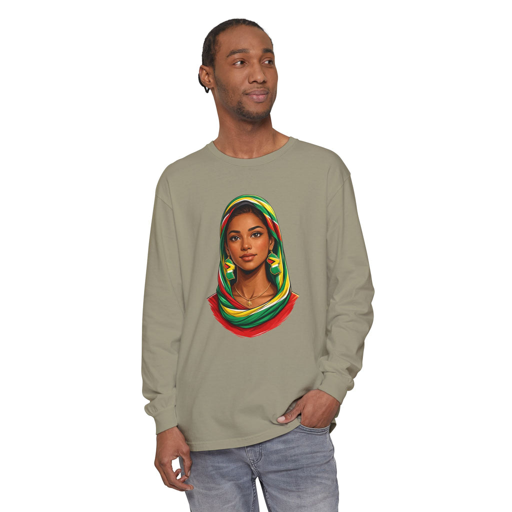 Indo Guyanese Woman Portrait — "Her Grace and Presence Does the Talking" Long Sleeve Tee