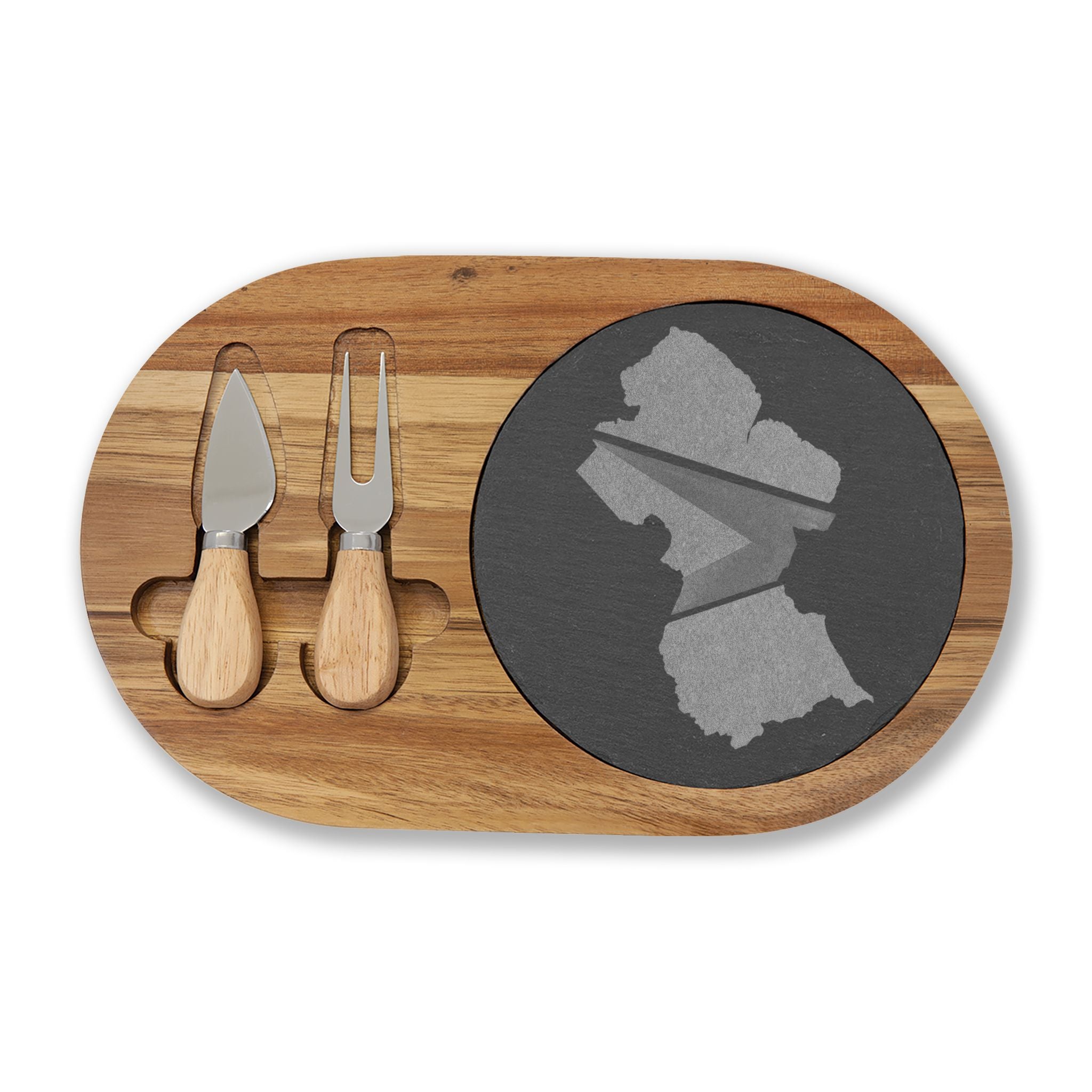 Personalized Engraved Charcuterie Board with Slate Inlay – Custom State Outline Cheese Board Gift