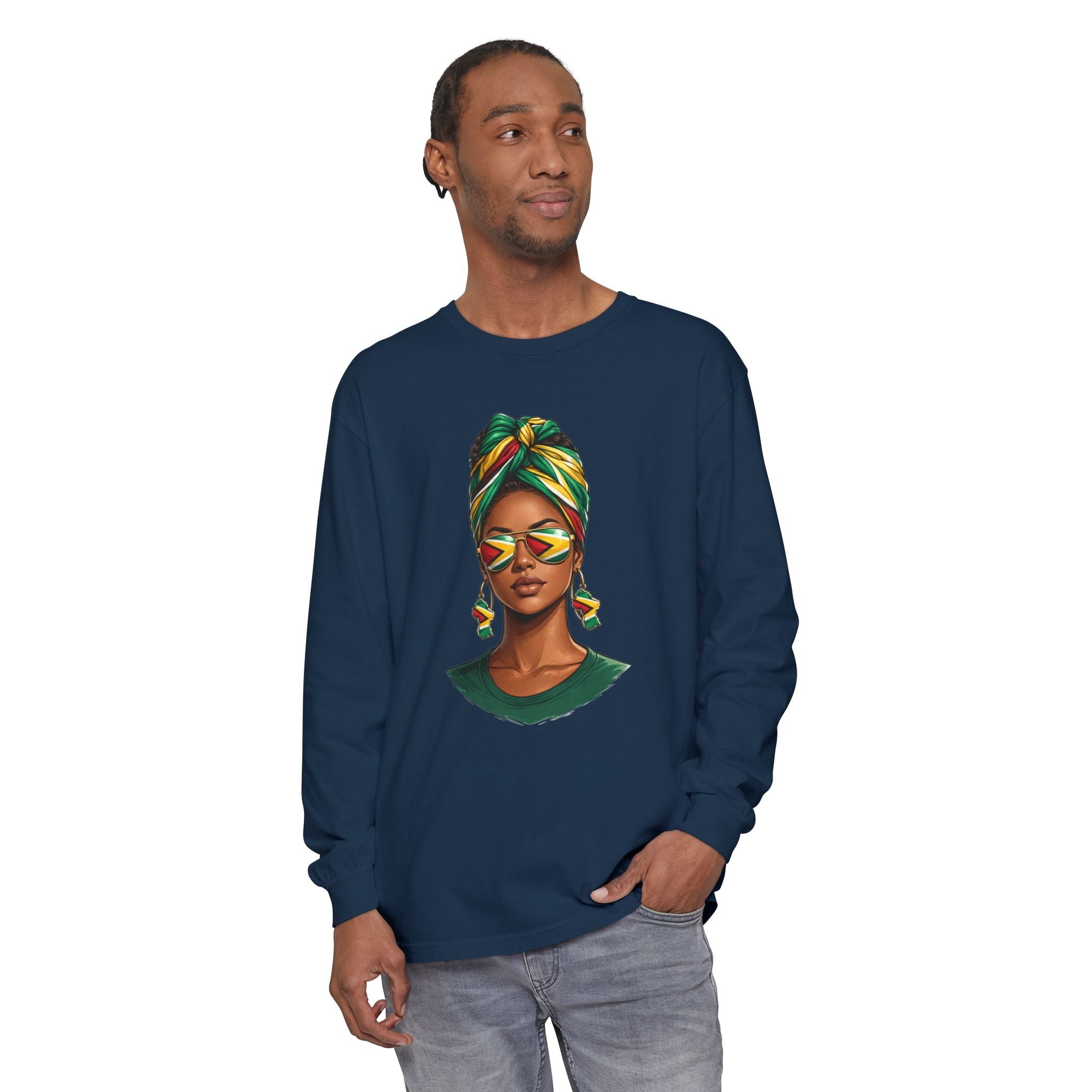 Afro Guyanese Woman Portrait, "Her Presence Does the Talking" — Unisex  Long Sleeve Tee