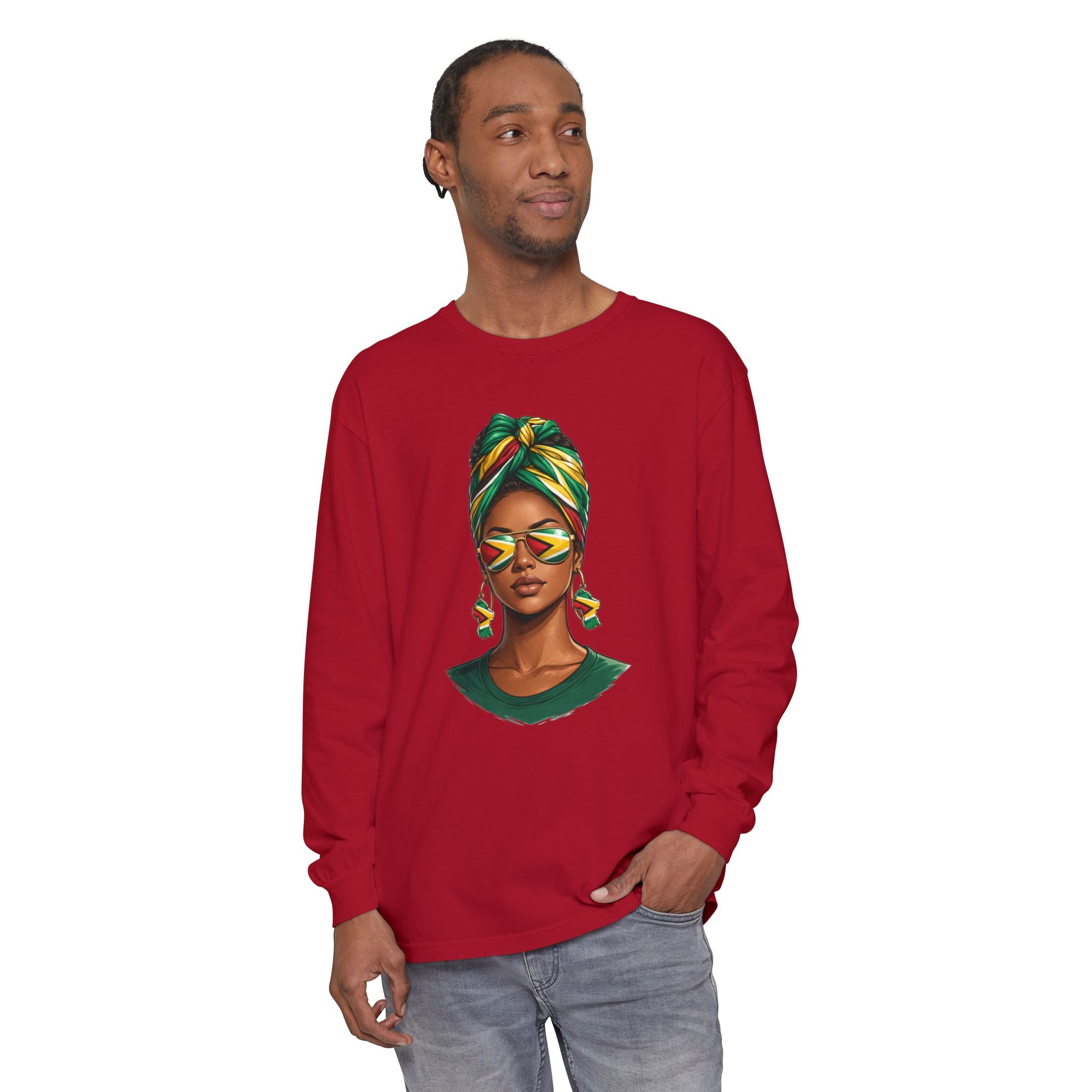 Afro Guyanese Woman Portrait, "Her Presence Does the Talking" — Unisex  Long Sleeve Tee