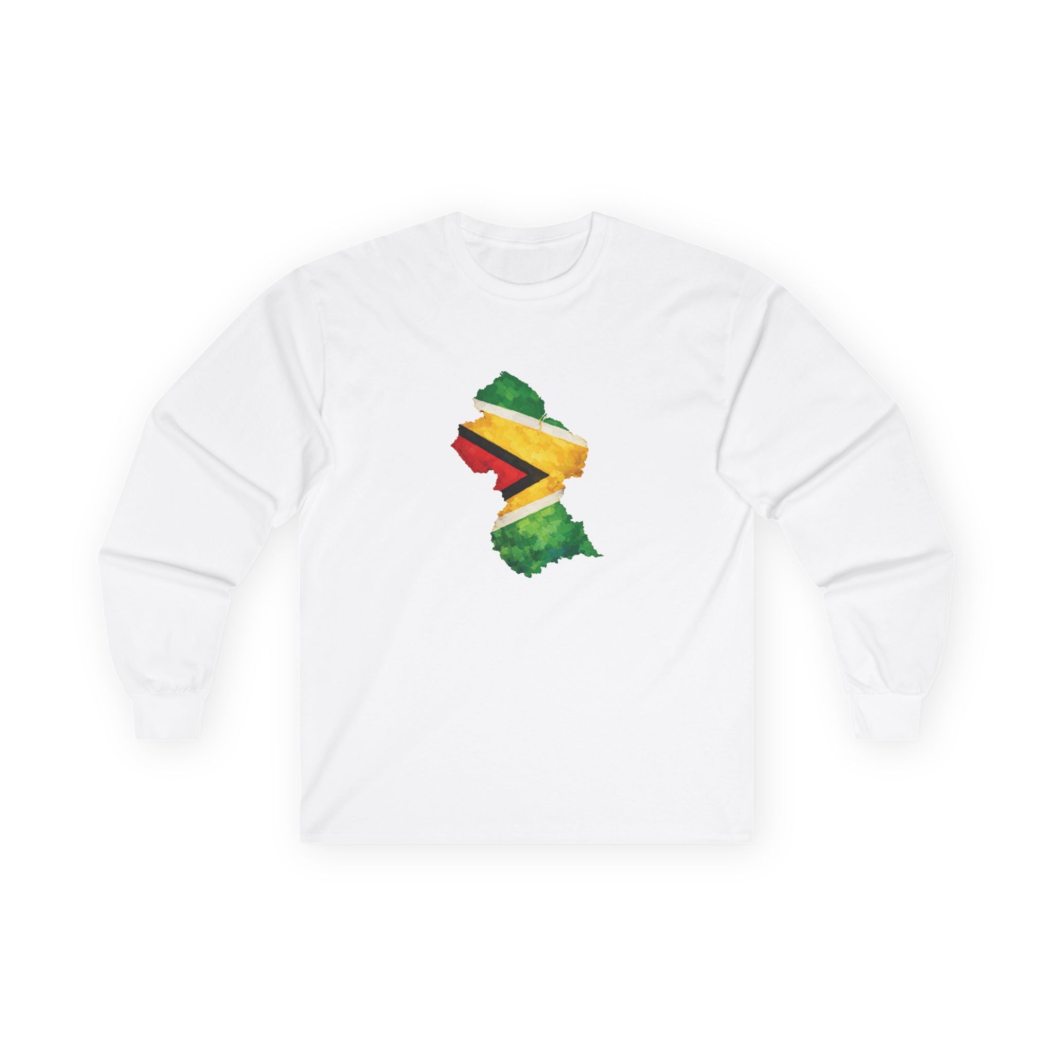 Guyana Flag Map Long Sleeve Tee — Watercolor Guyanese Pride Shirt
