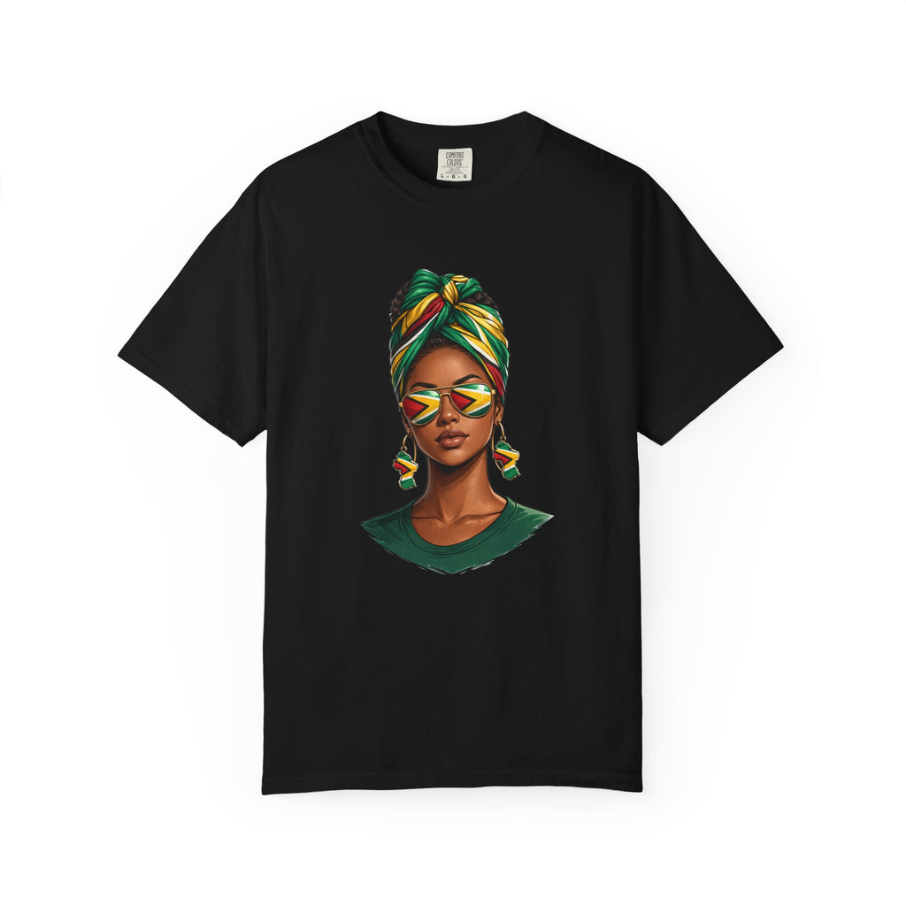 Afro Guyanese Woman Portrait with Headwrap & Sunglasses (Unisex T-Shirt)