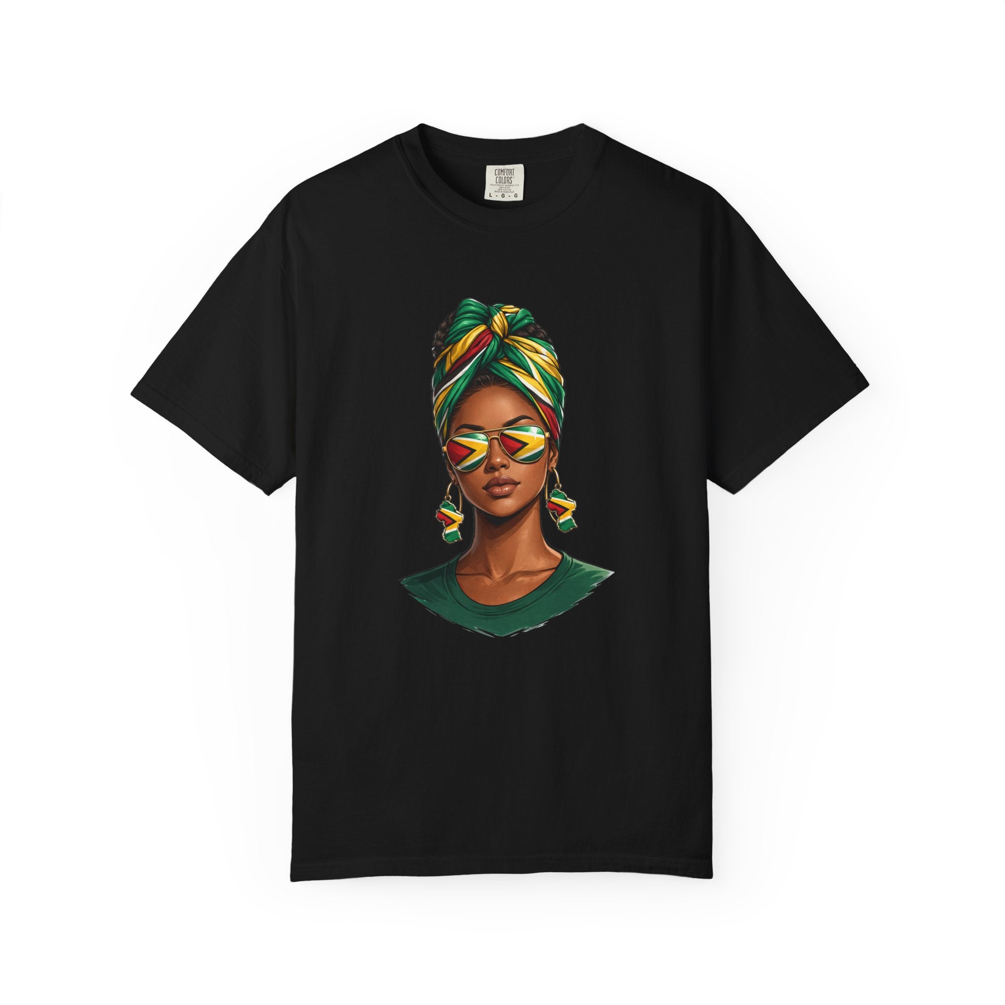 Afro Guyanese Woman Portrait with Headwrap & Sunglasses (Unisex T-Shirt)