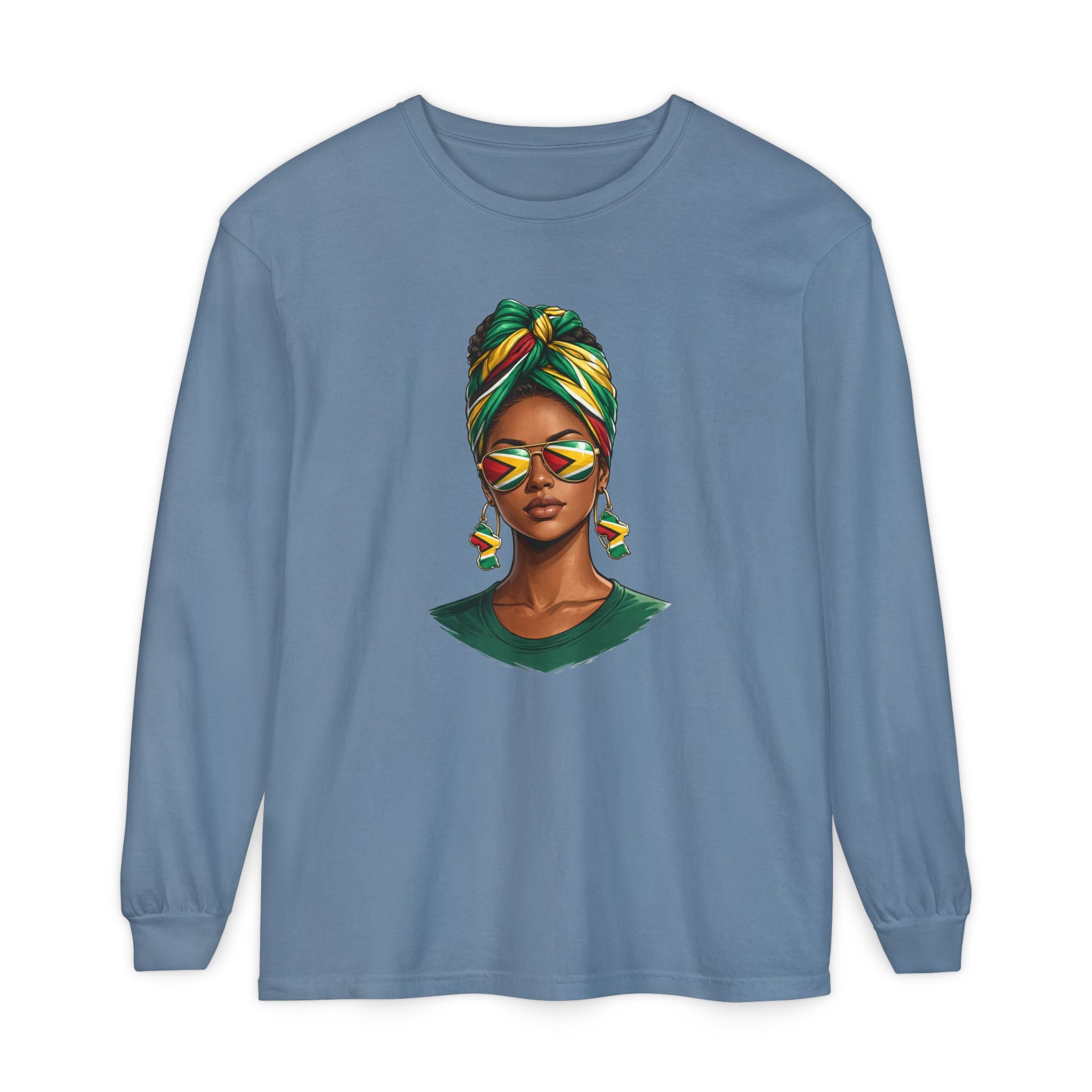 Afro Guyanese Woman Portrait, "Her Presence Does the Talking" — Unisex  Long Sleeve Tee