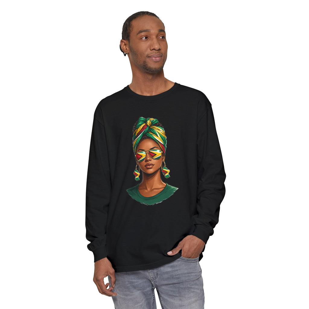 Afro Guyanese Woman Portrait, "Her Presence Does the Talking" — Unisex  Long Sleeve Tee