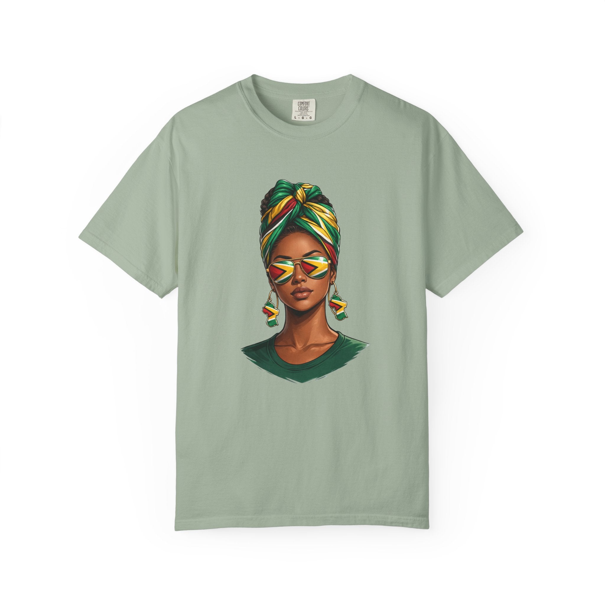 Afro Guyanese Woman Portrait with Headwrap & Sunglasses (Unisex T-Shirt)