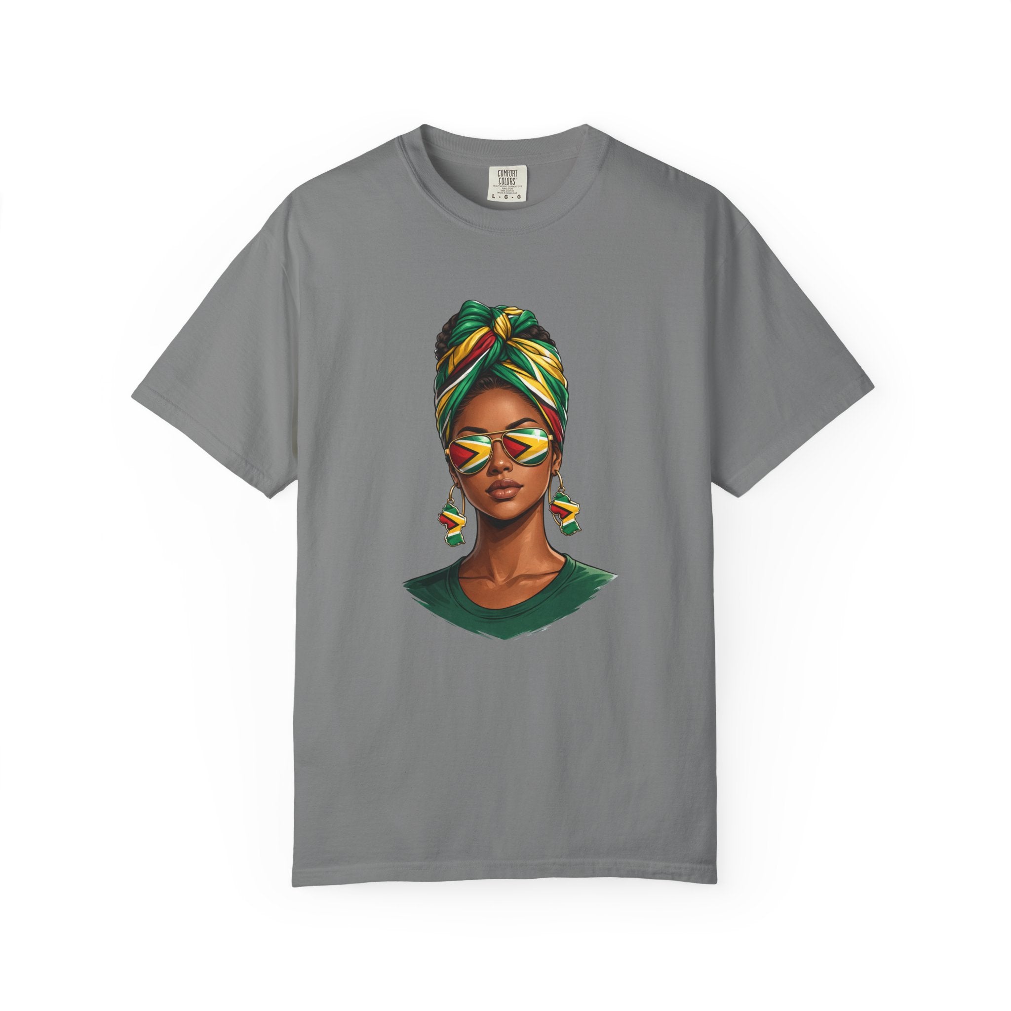 Afro Guyanese Woman Portrait with Headwrap & Sunglasses (Unisex T-Shirt)