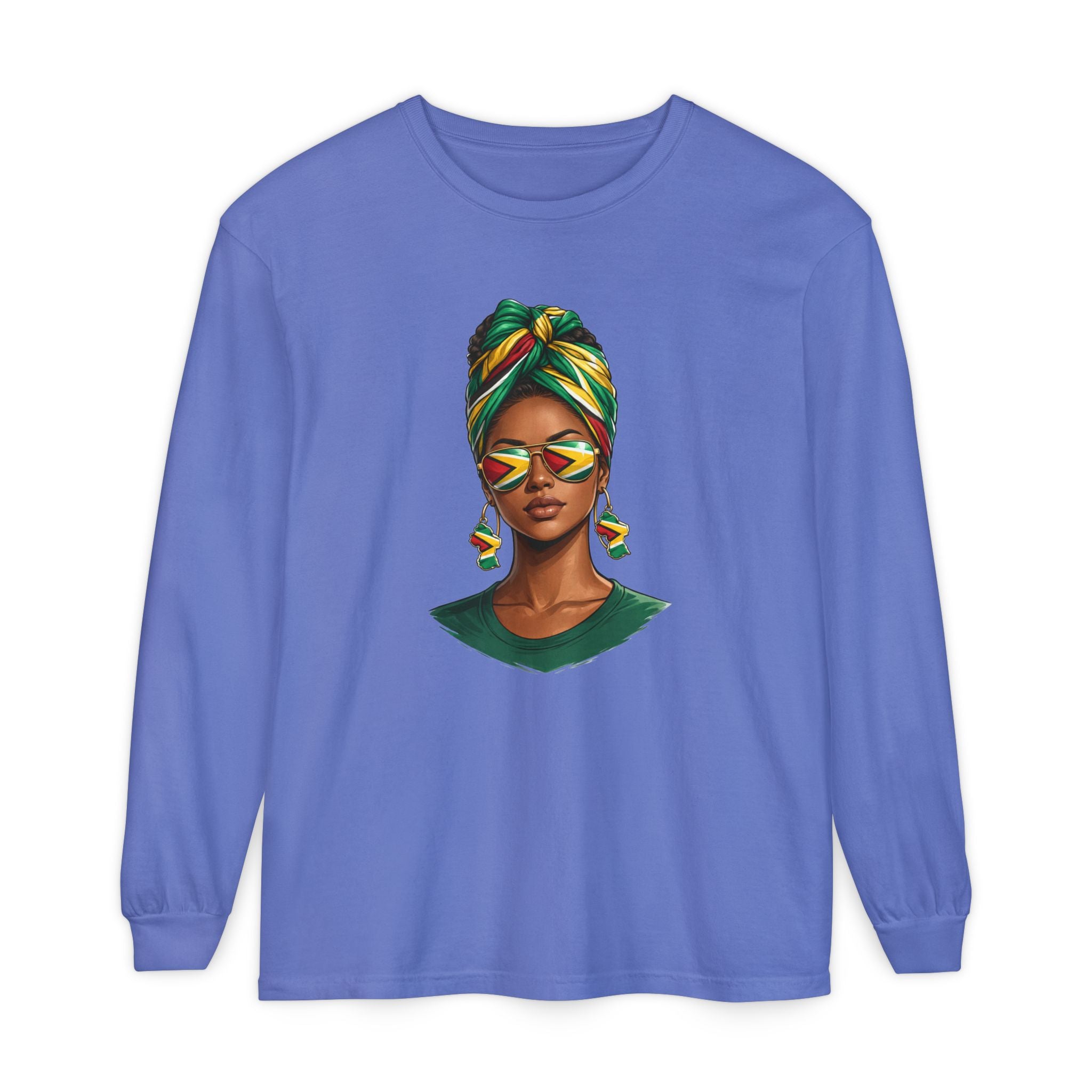 Afro Guyanese Woman Portrait, "Her Presence Does the Talking" — Unisex  Long Sleeve Tee