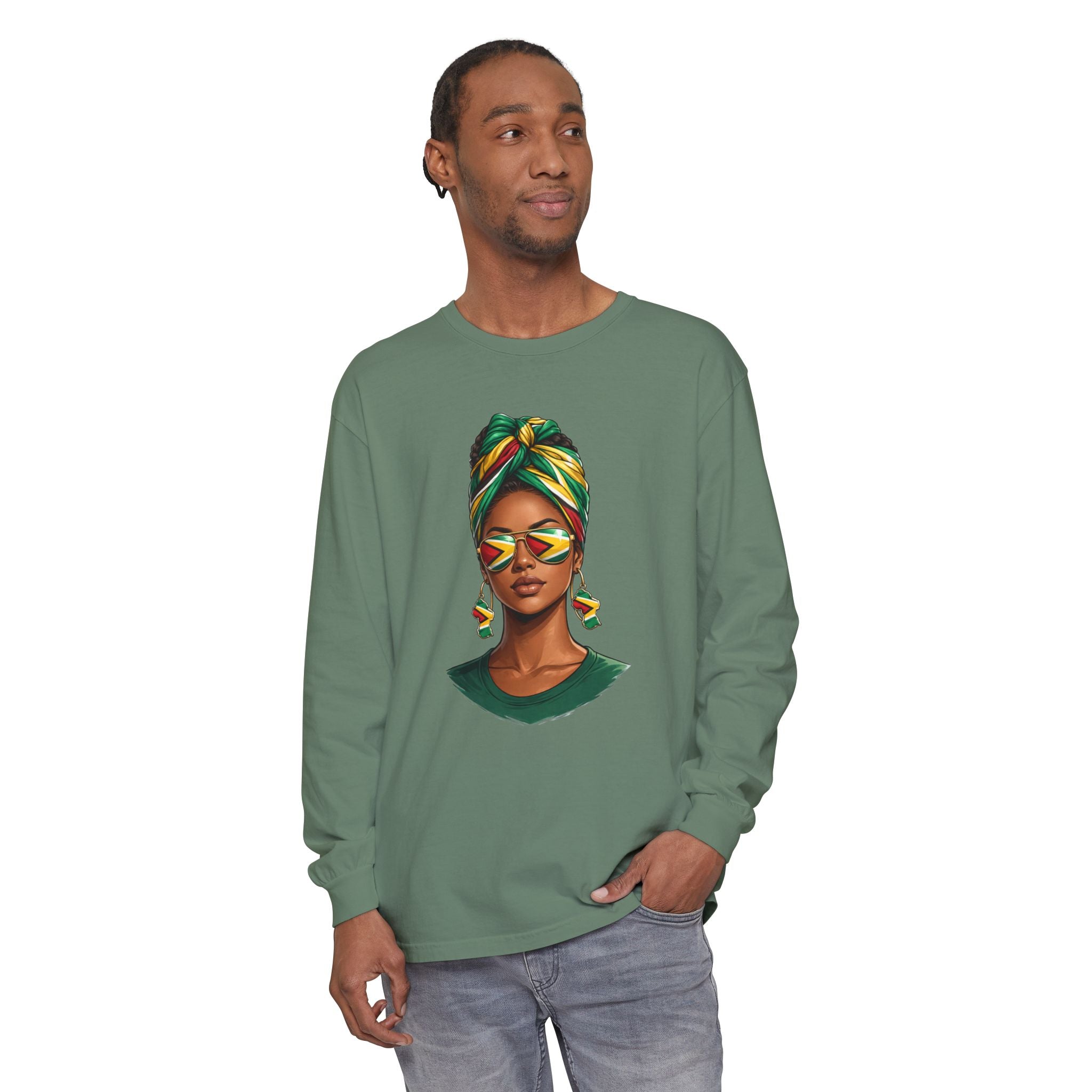 Afro Guyanese Woman Portrait, "Her Presence Does the Talking" — Unisex  Long Sleeve Tee
