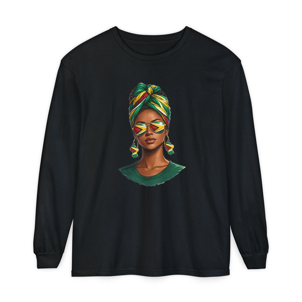 Afro Guyanese Woman Portrait, "Her Presence Does the Talking" — Unisex  Long Sleeve Tee
