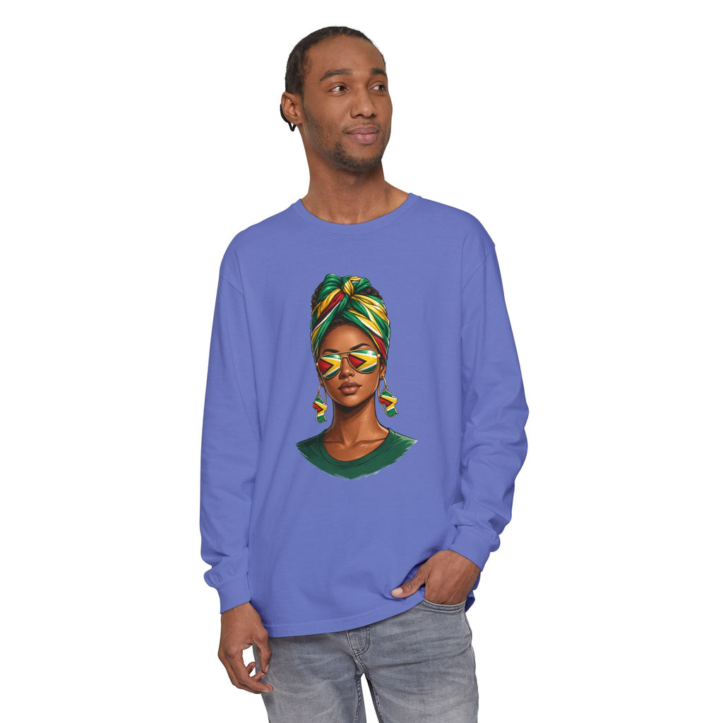 Afro Guyanese Woman Portrait, "Her Presence Does the Talking" — Unisex  Long Sleeve Tee