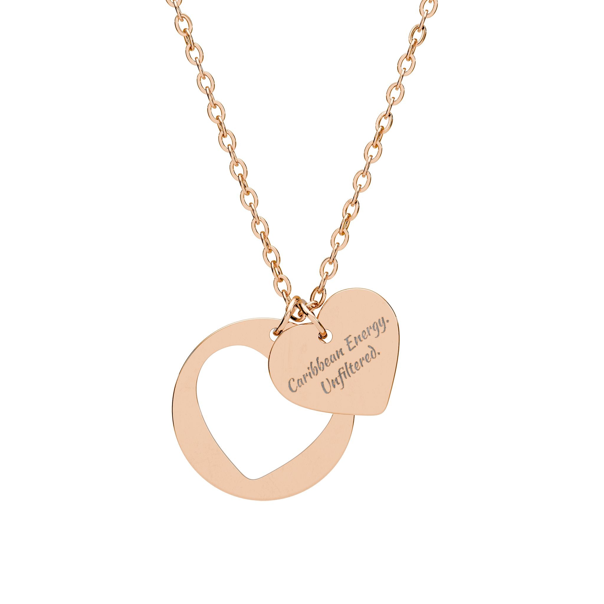 Engravable Heart Cutout Necklace – Personalized Double Pendant (Silver or Rose Gold)