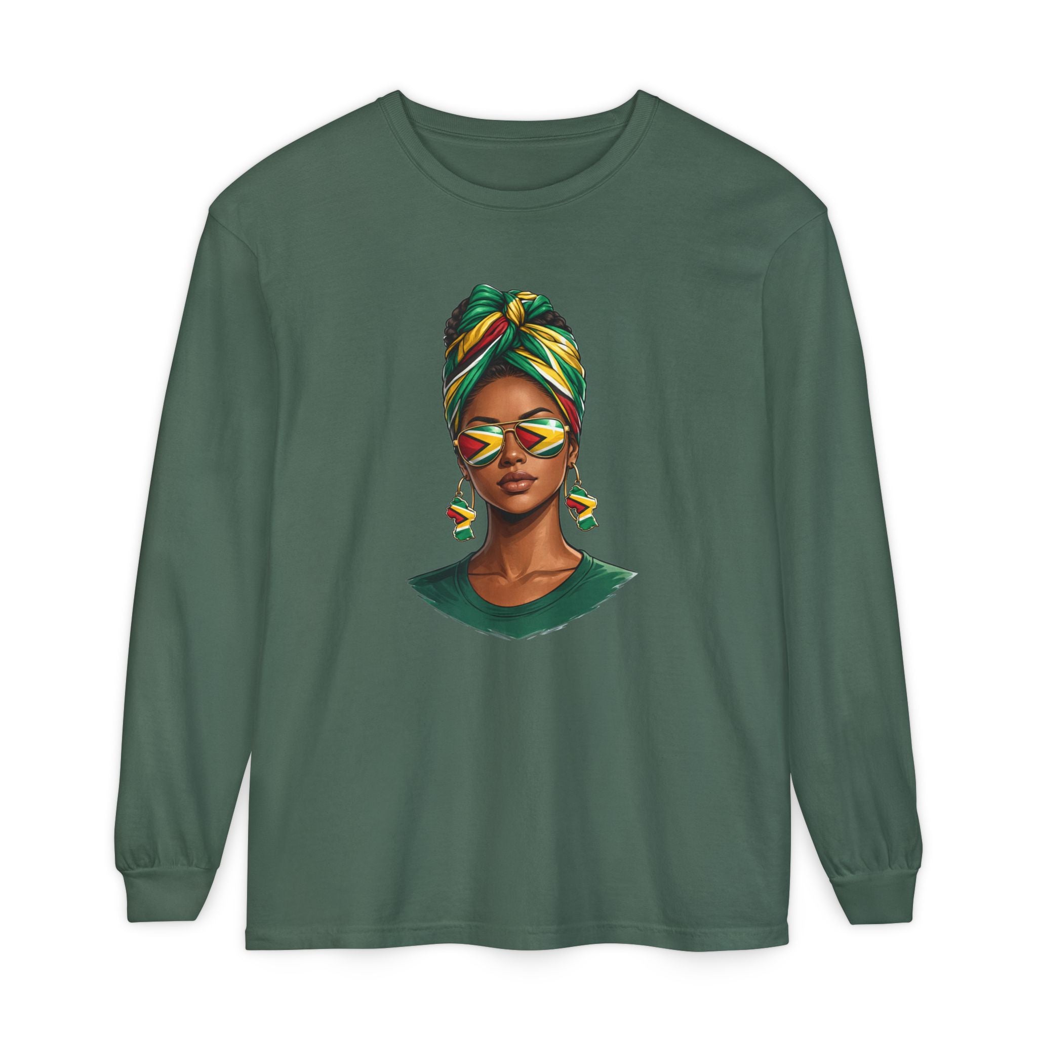 Afro Guyanese Woman Portrait, "Her Presence Does the Talking" — Unisex  Long Sleeve Tee