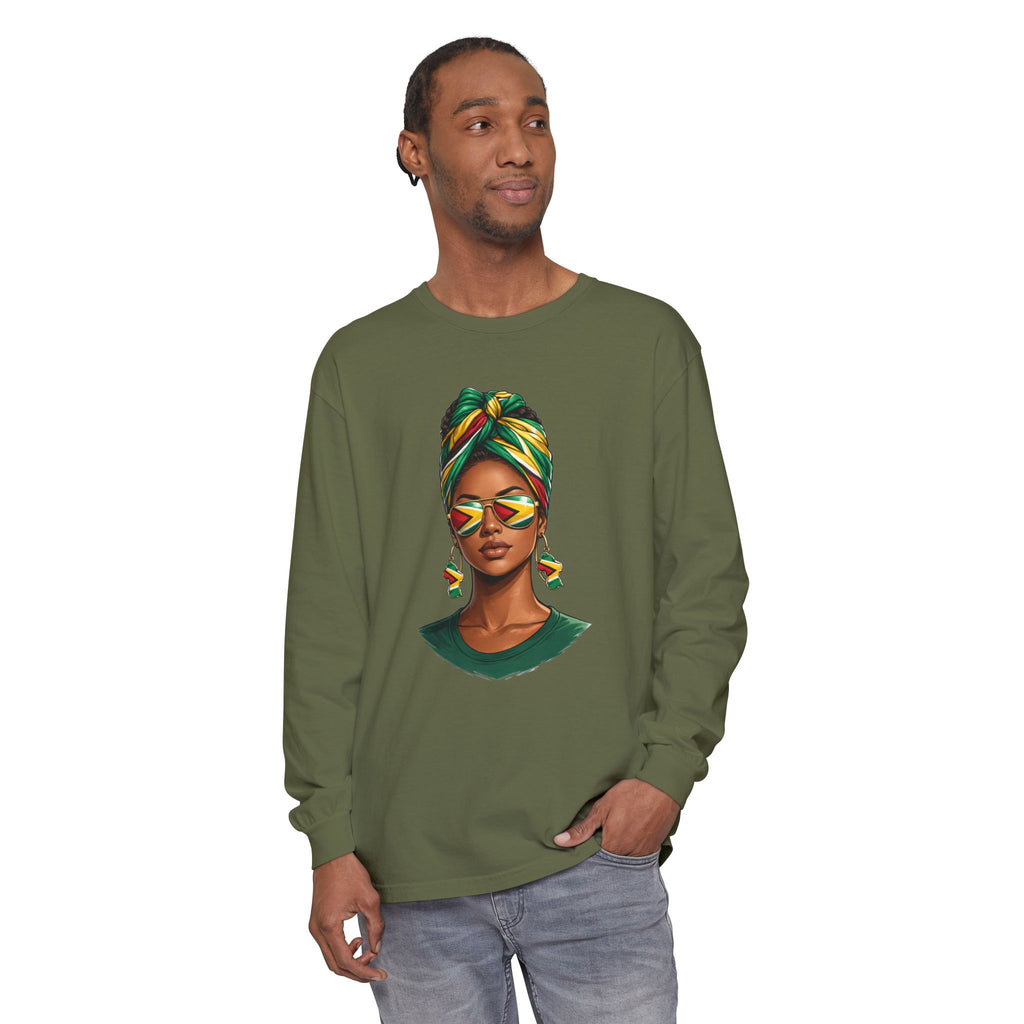 Afro Guyanese Woman Portrait, "Her Presence Does the Talking" — Unisex  Long Sleeve Tee