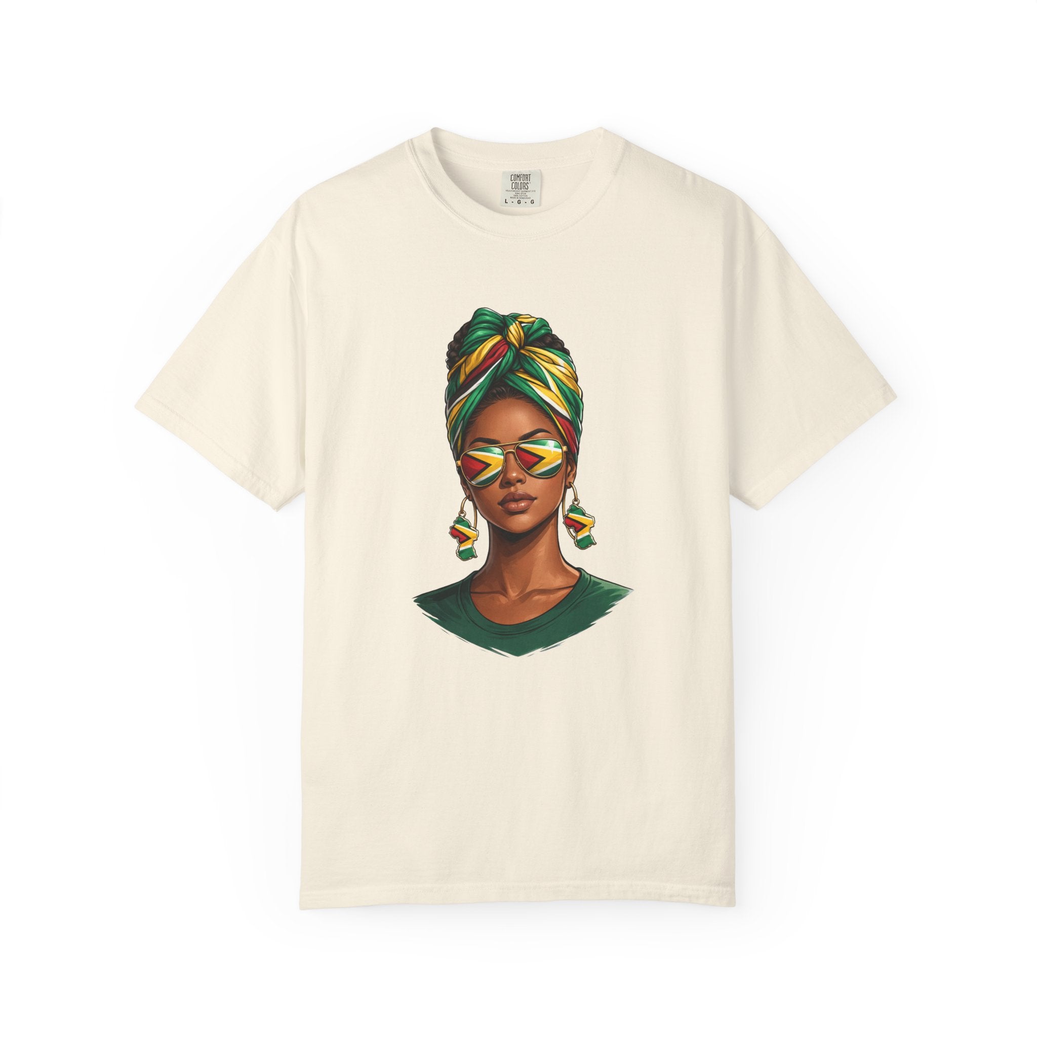 Afro Guyanese Woman Portrait with Headwrap & Sunglasses (Unisex T-Shirt)