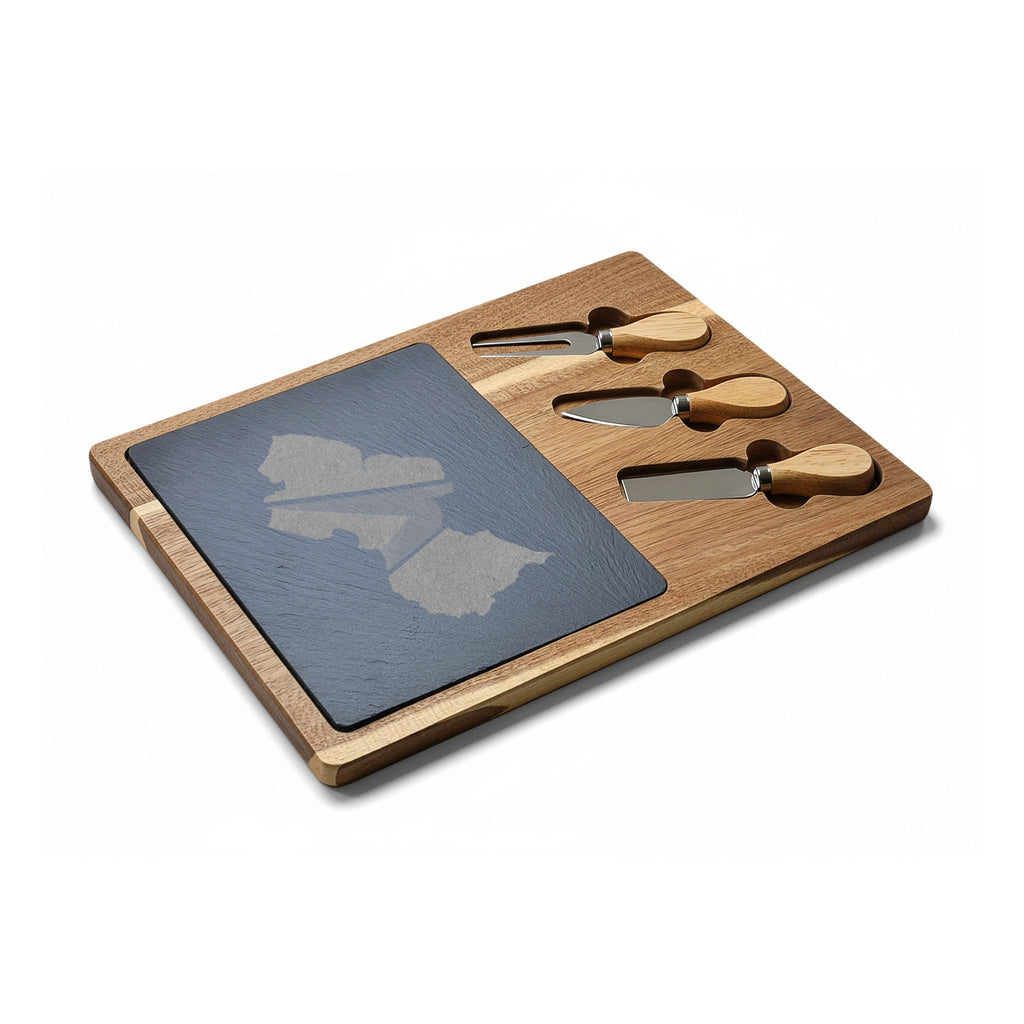 Personalized Engraved Charcuterie Board with Slate Inlay – Custom State Outline Cheese Board Gift