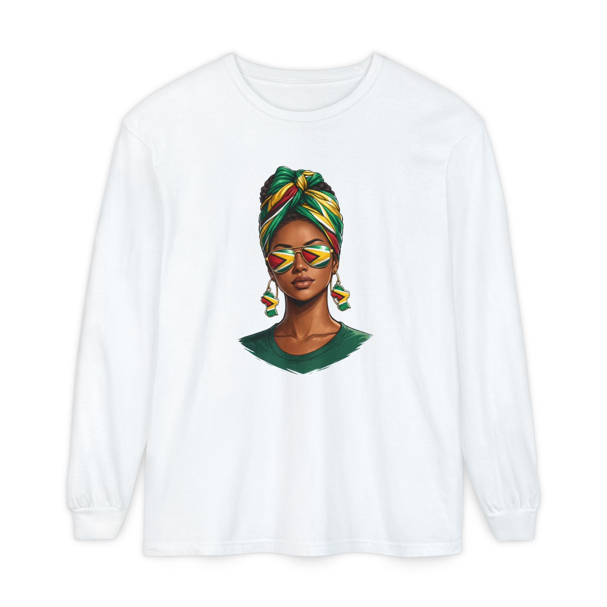 Afro Guyanese Woman Portrait, "Her Presence Does the Talking" — Unisex  Long Sleeve Tee