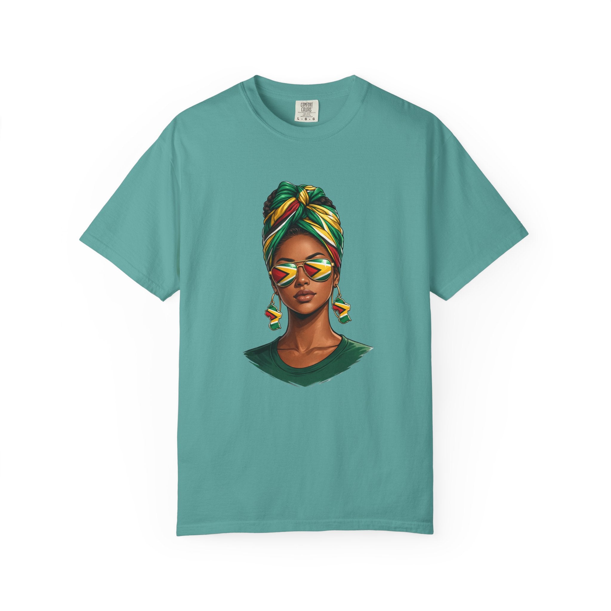 Afro Guyanese Woman Portrait with Headwrap & Sunglasses (Unisex T-Shirt)