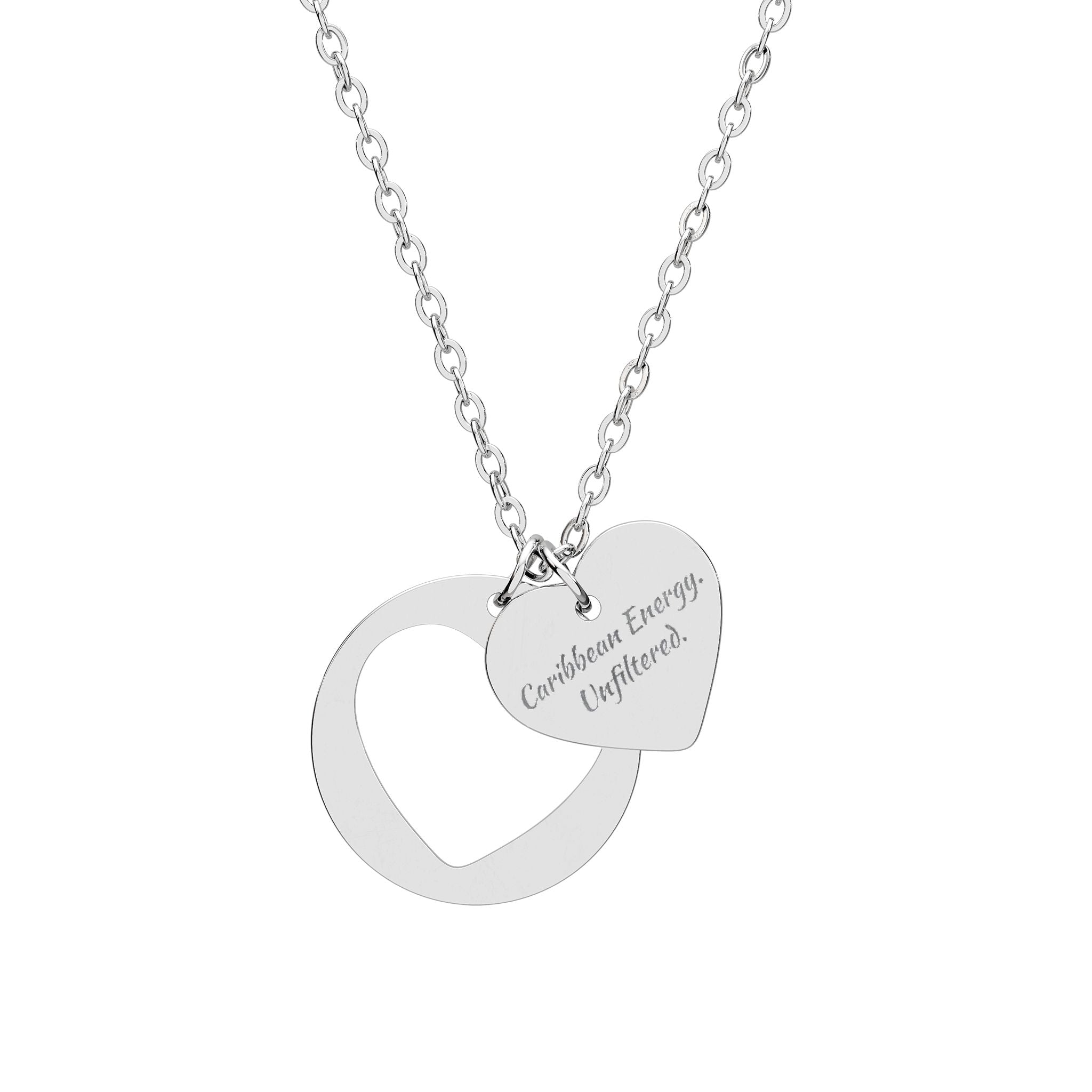 Engravable Heart Cutout Necklace – Personalized Double Pendant (Silver or Rose Gold)
