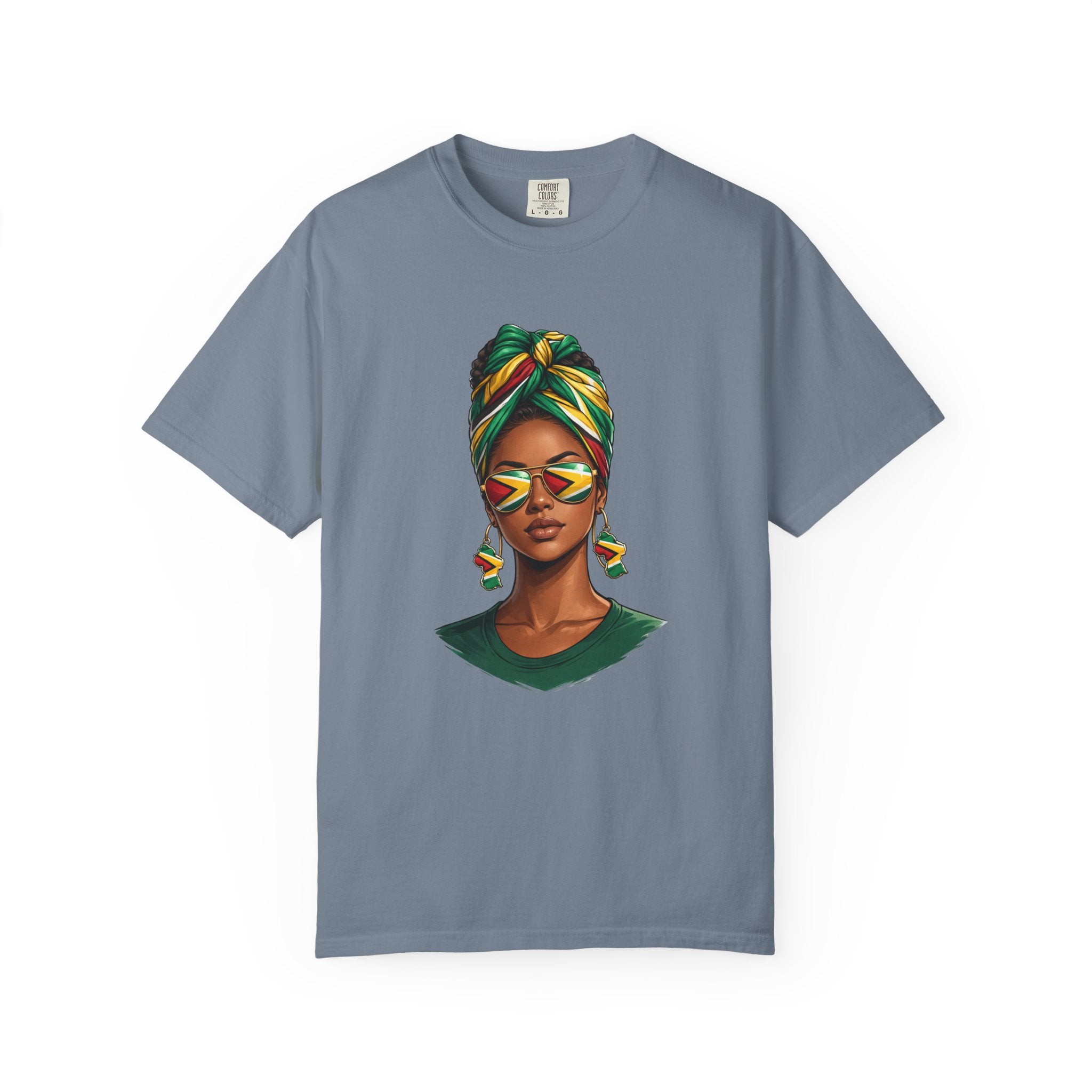 Afro Guyanese Woman Portrait with Headwrap & Sunglasses (Unisex T-Shirt)