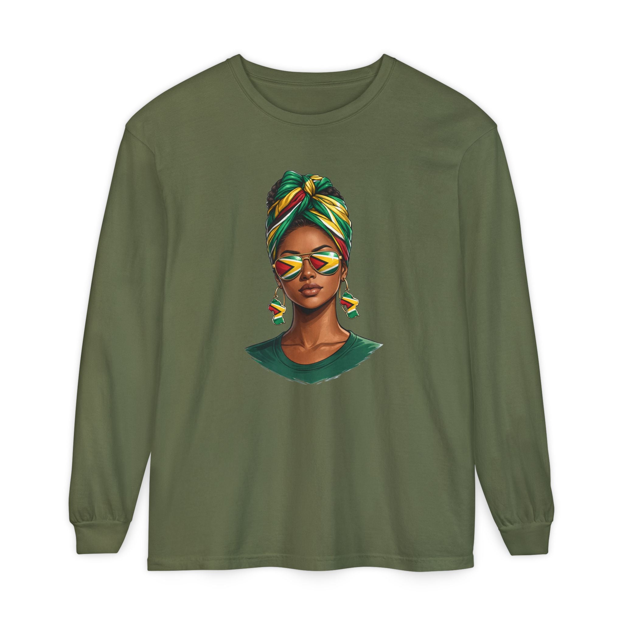 Afro Guyanese Woman Portrait, "Her Presence Does the Talking" — Unisex  Long Sleeve Tee