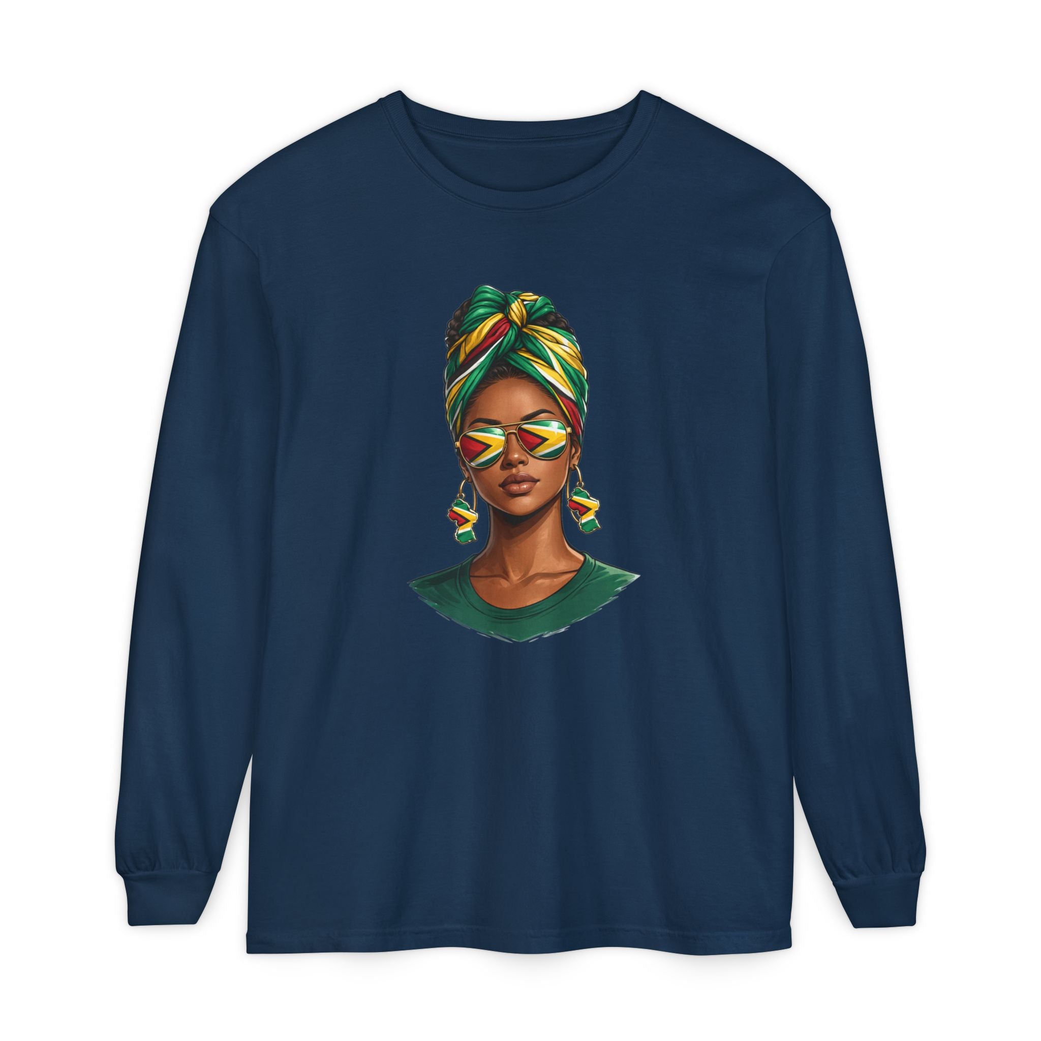 Afro Guyanese Woman Portrait, "Her Presence Does the Talking" — Unisex  Long Sleeve Tee