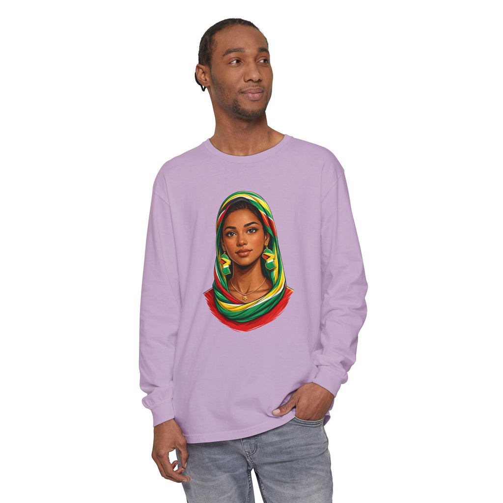 Indo Guyanese Woman Portrait — "Her Grace and Presence Does the Talking" Long Sleeve Tee