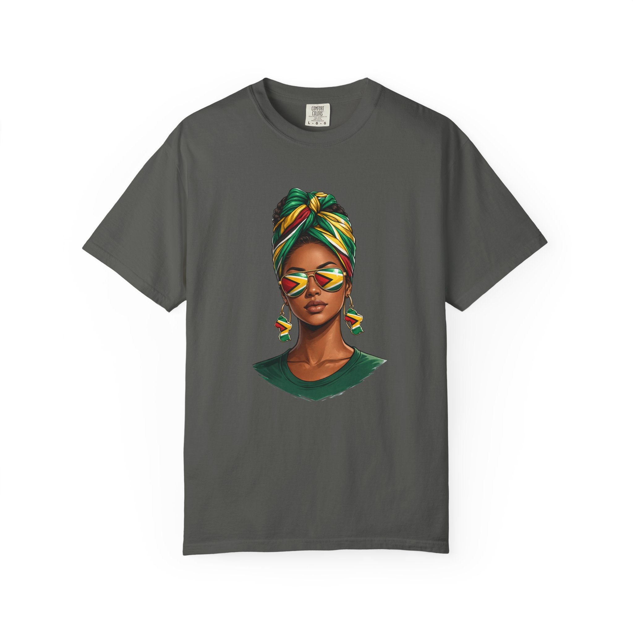 Afro Guyanese Woman Portrait with Headwrap & Sunglasses (Unisex T-Shirt)