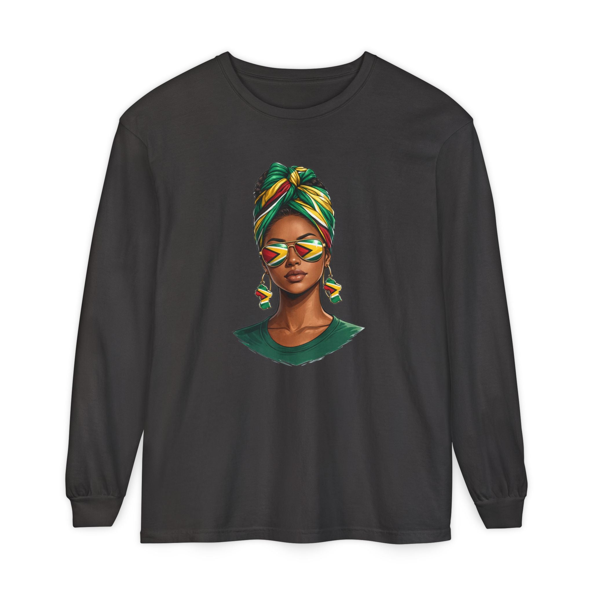 Afro Guyanese Woman Portrait, "Her Presence Does the Talking" — Unisex  Long Sleeve Tee