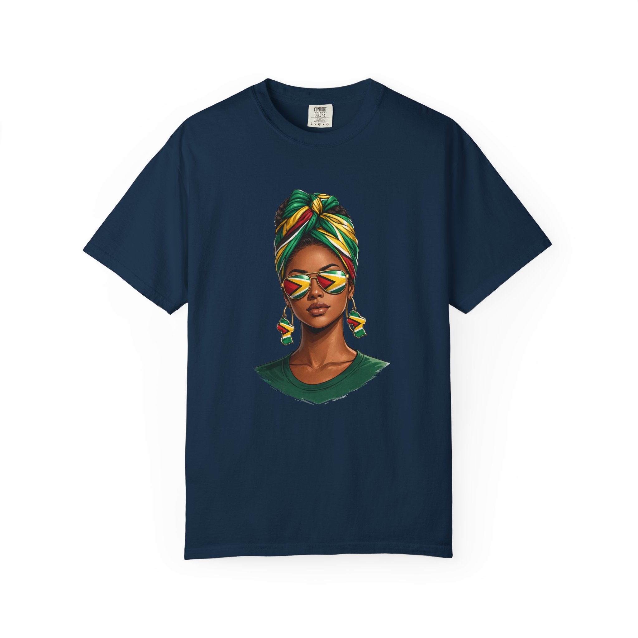 Afro Guyanese Woman Portrait with Headwrap & Sunglasses (Unisex T-Shirt)