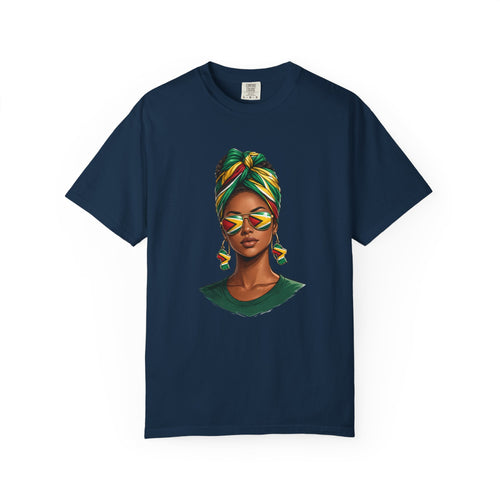 Afro Guyanese Woman Portrait with Headwrap & Sunglasses (Unisex T-Shirt)