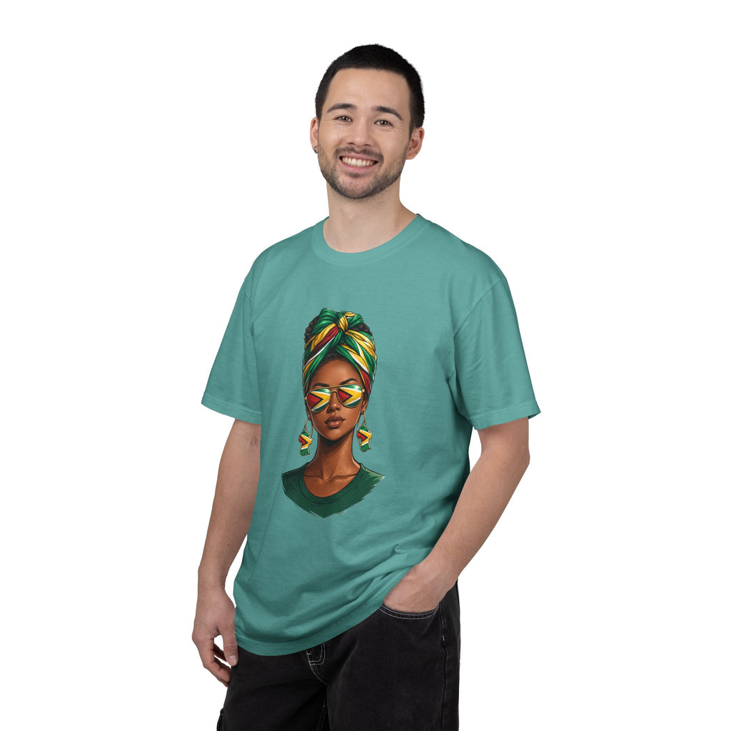 Afro Guyanese Woman Portrait with Headwrap & Sunglasses (Unisex T-Shirt)
