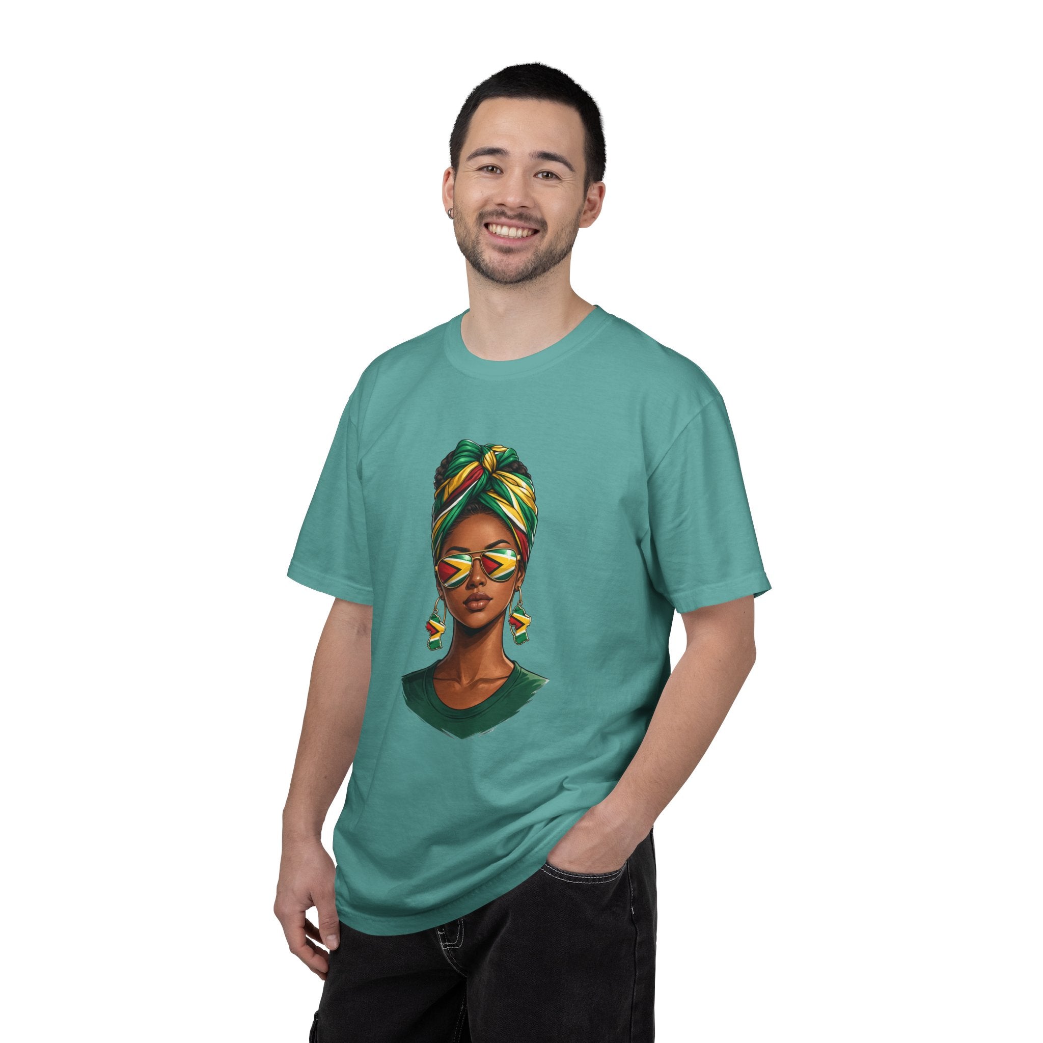 Afro Guyanese Woman Portrait with Headwrap & Sunglasses (Unisex T-Shirt)