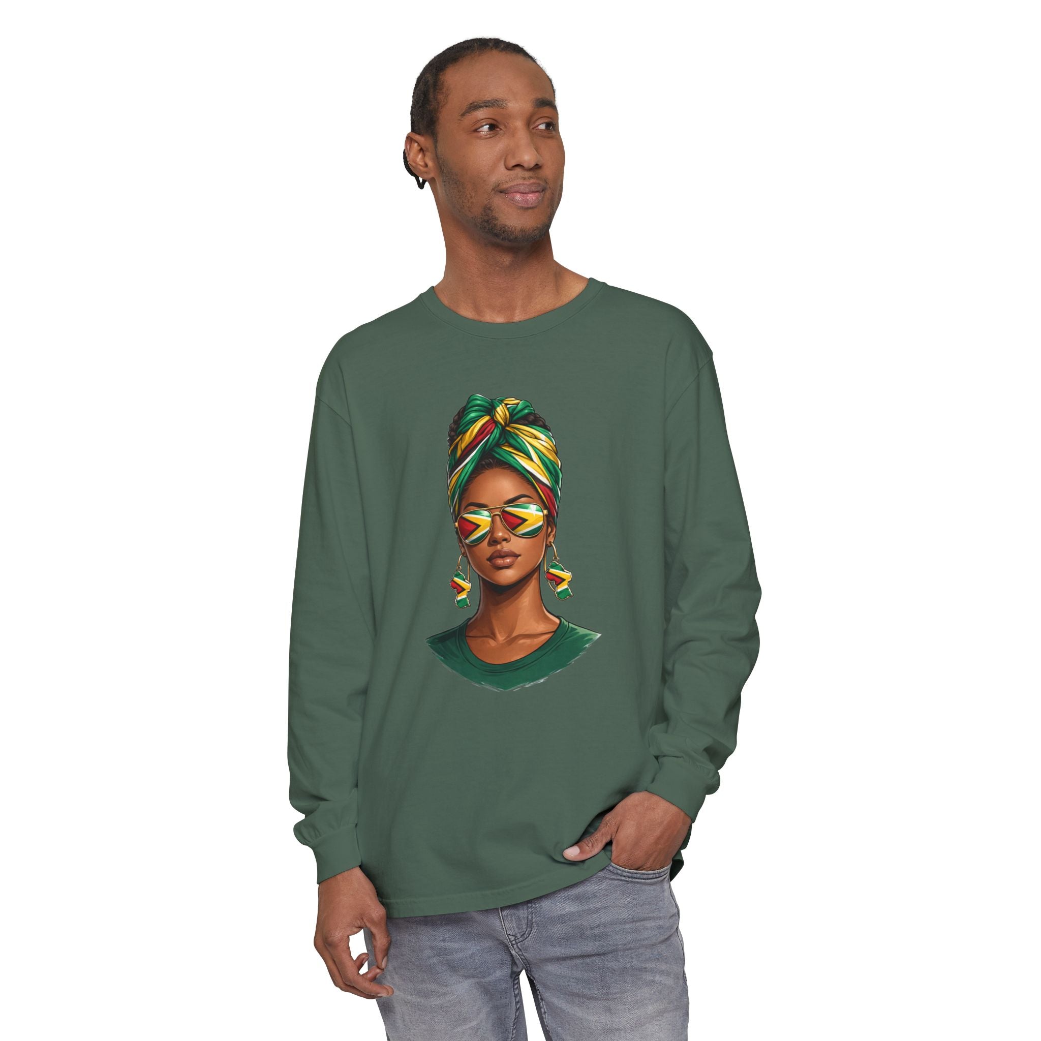 Afro Guyanese Woman Portrait, "Her Presence Does the Talking" — Unisex  Long Sleeve Tee