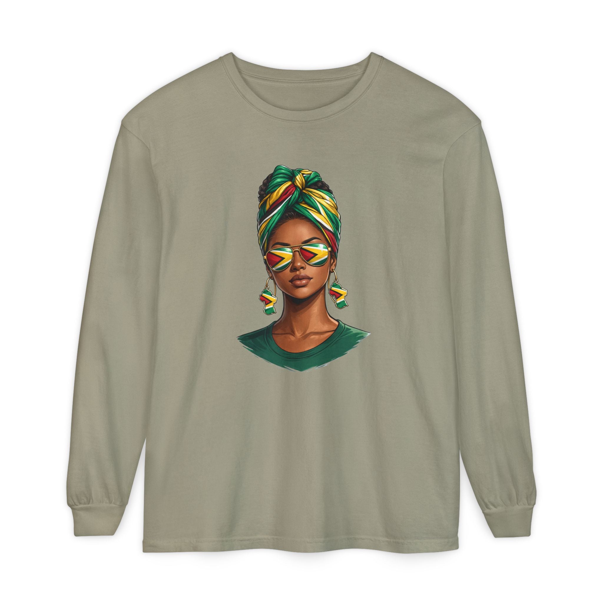 Afro Guyanese Woman Portrait, "Her Presence Does the Talking" — Unisex  Long Sleeve Tee