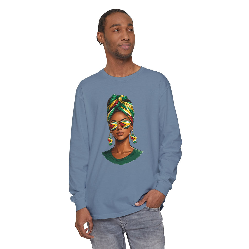 Afro Guyanese Woman Portrait, "Her Presence Does the Talking" — Unisex  Long Sleeve Tee