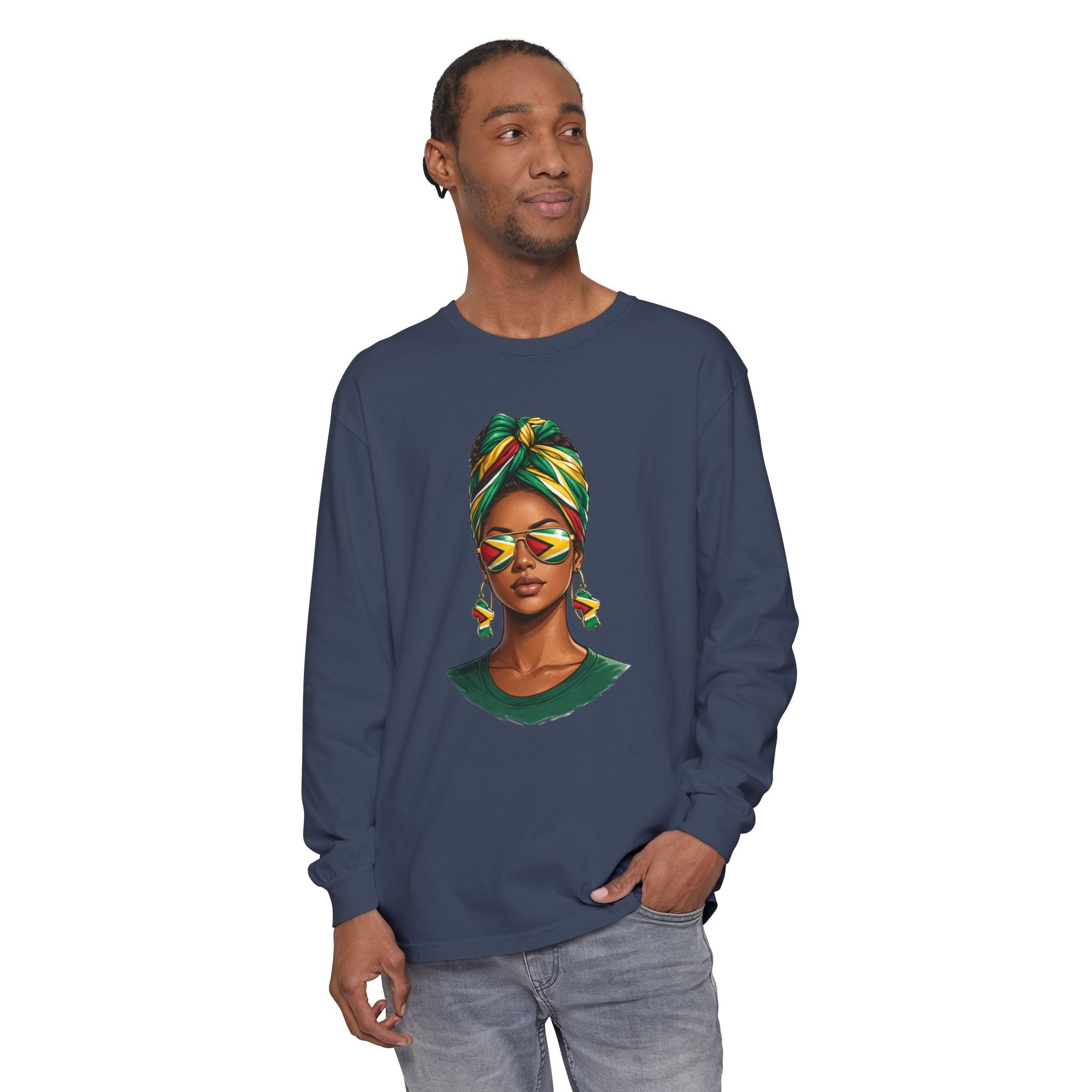 Afro Guyanese Woman Portrait, "Her Presence Does the Talking" — Unisex  Long Sleeve Tee