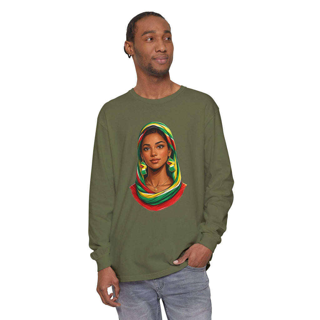 Indo Guyanese Woman Portrait — "Her Grace and Presence Does the Talking" Long Sleeve Tee
